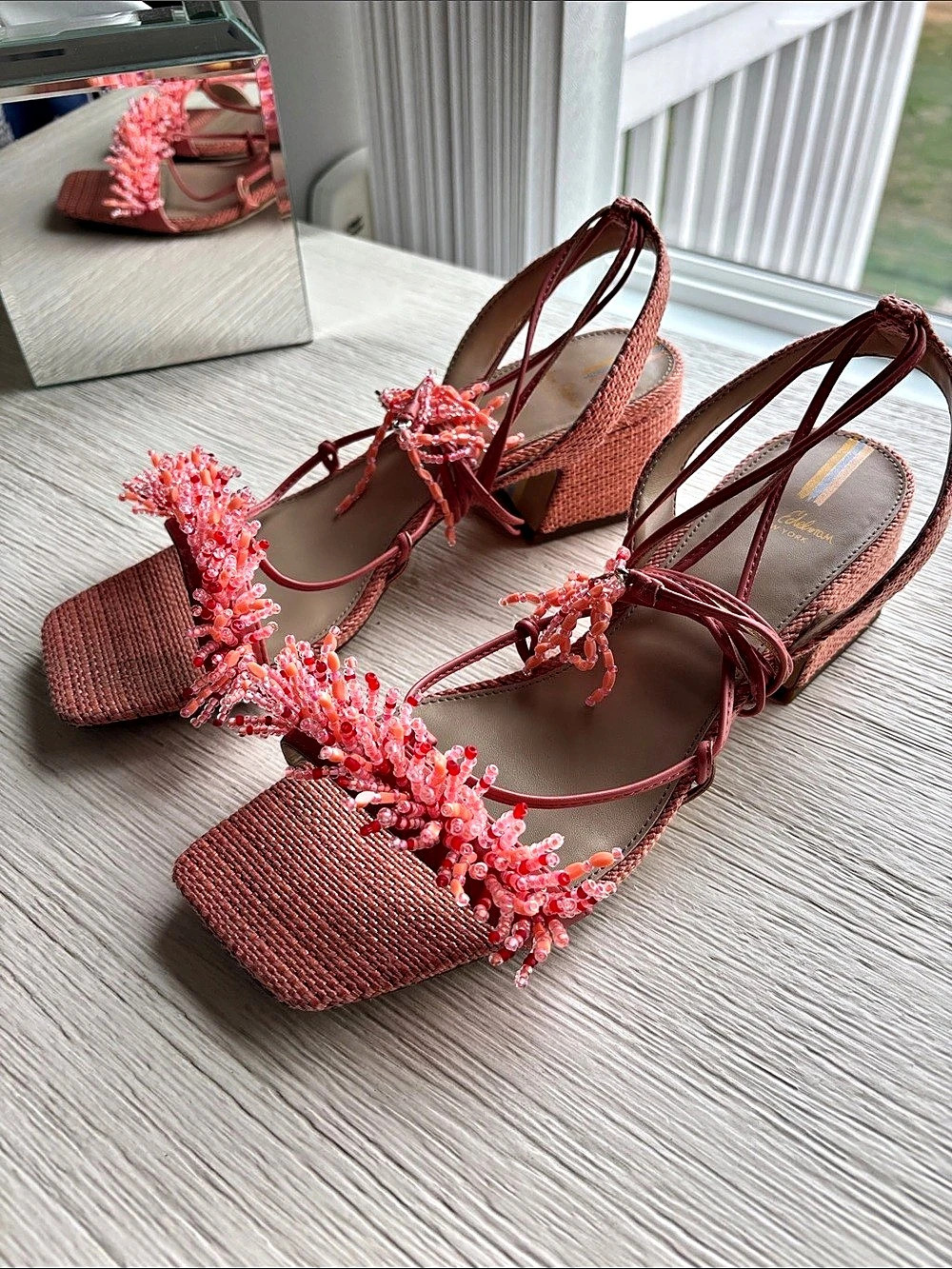 Sam Edelman Walda Beaded Block-Heel Sandal Pink